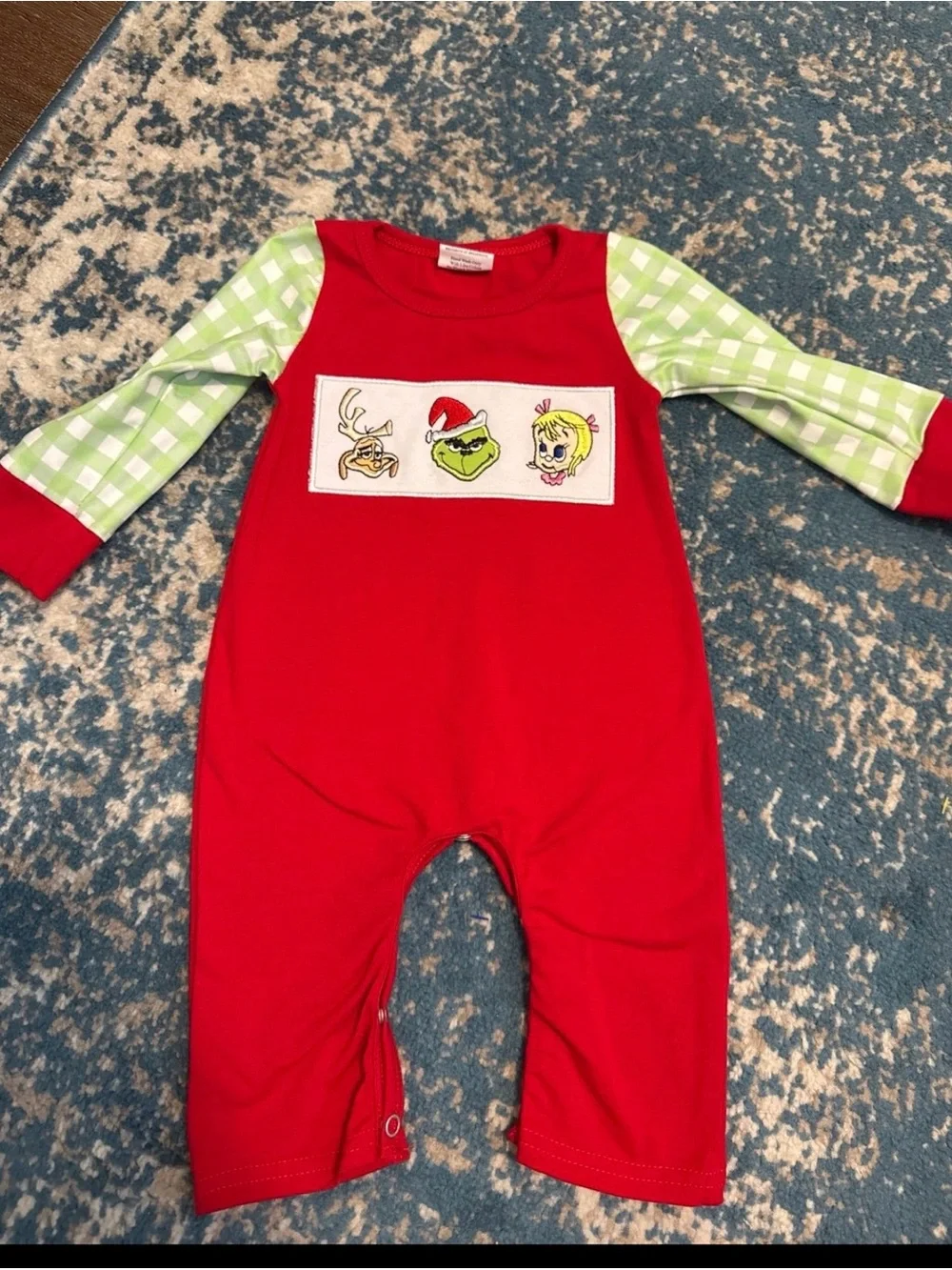 Smocked Christmas Red Grinch Holiday One-Piece for Kids